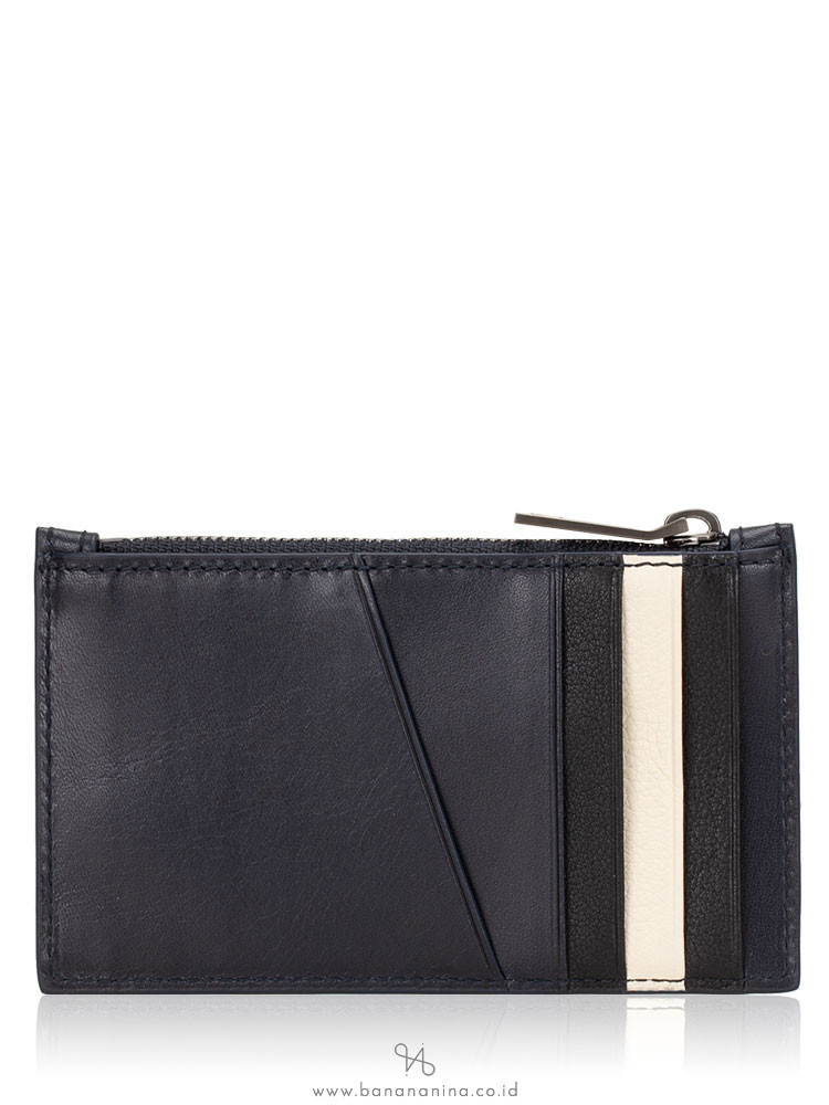 BALLY Tenley Leather Zip Card Holder Navy