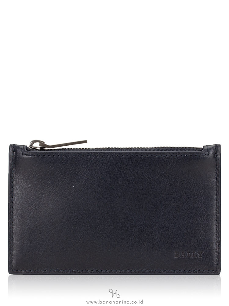 BALLY Tenley Leather Zip Card Holder Navy