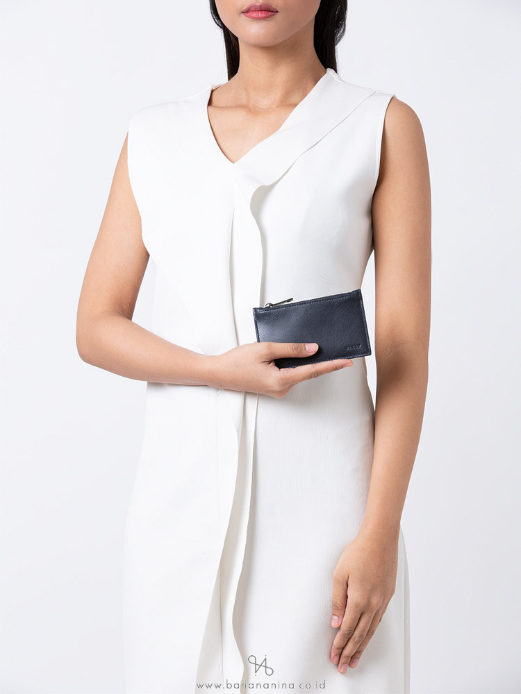 BALLY Tenley Leather Zip Card Holder Navy