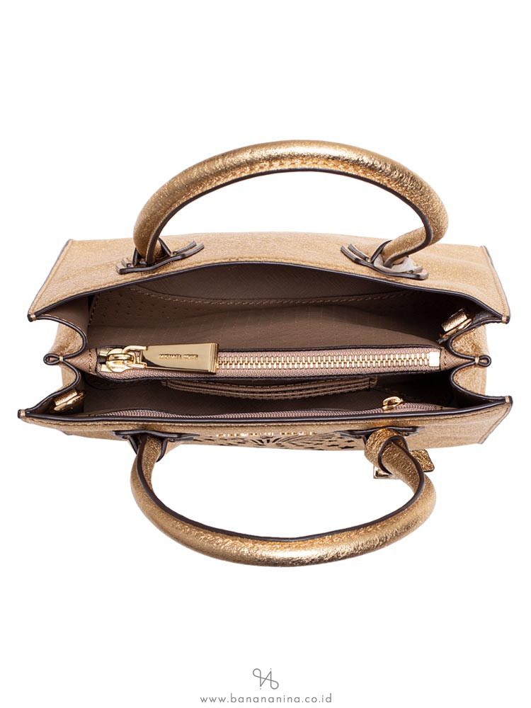 MICHAEL KORS Mercer Star Perforated Leather Medium Messenger Gold