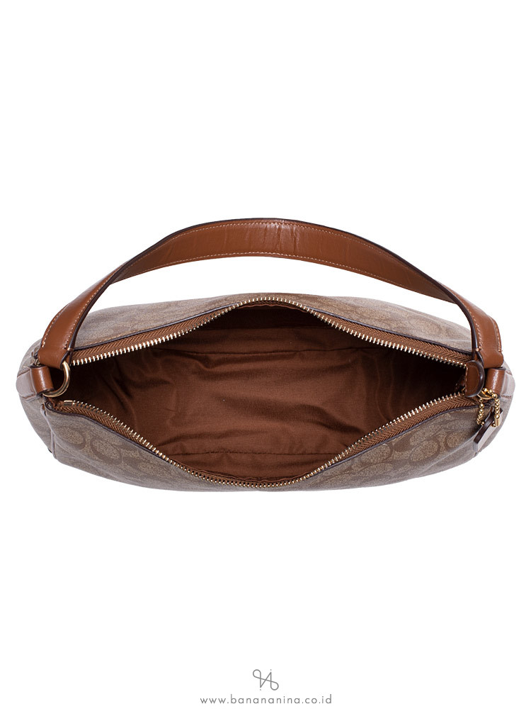 COACH 29209 Signature Zip Shoulder Bag Khaki Saddle