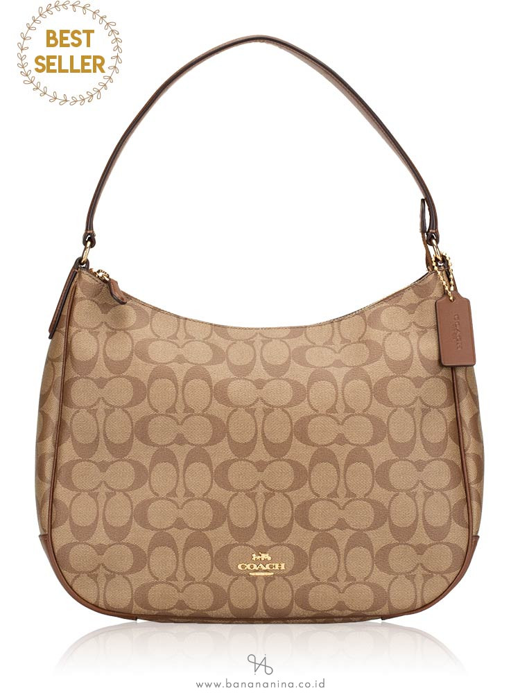 COACH 29209 Signature Zip Shoulder Bag Khaki Saddle