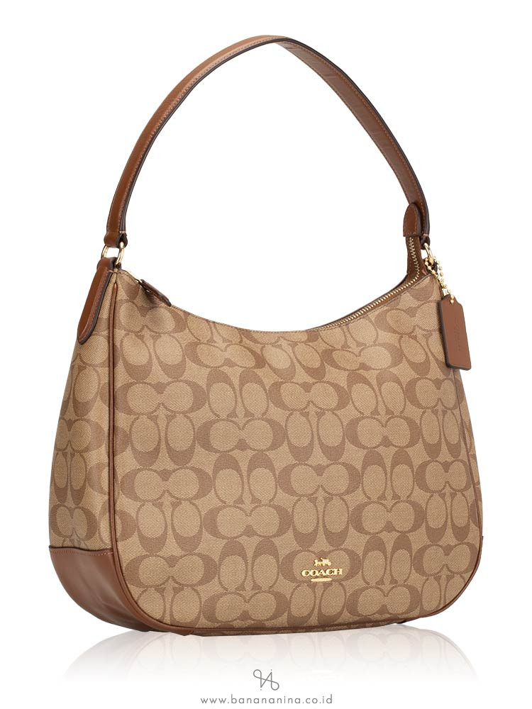 COACH 29209 Signature Zip Shoulder Bag Khaki Saddle