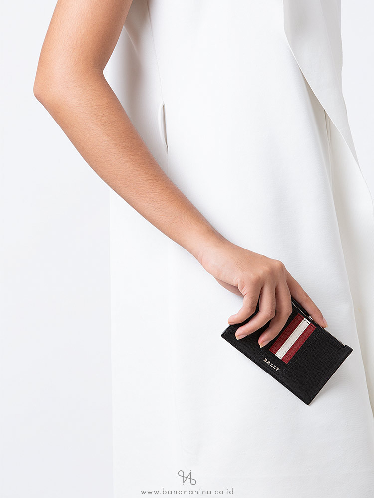 BALLY Tenley Stripe Zip Card Holder Black
