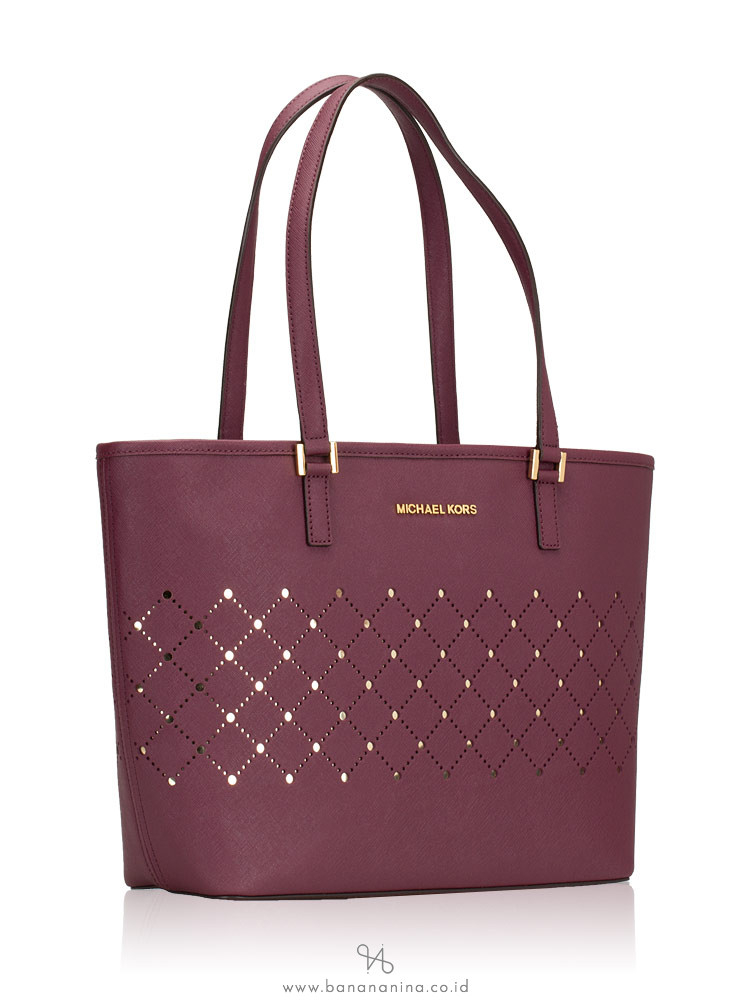 MICHAEL KORS Jet Set Perforated Small Violet Tote Plum