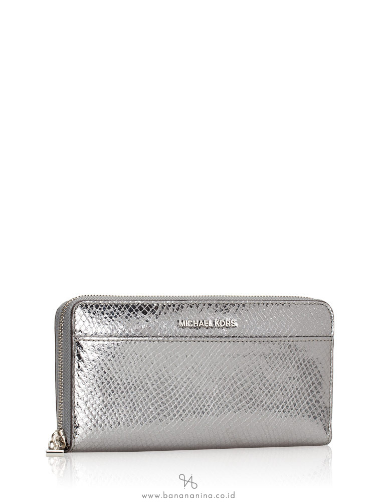 MICHAEL KORS Money Pieces Embossed Leather Zip Wallet Light Pewter