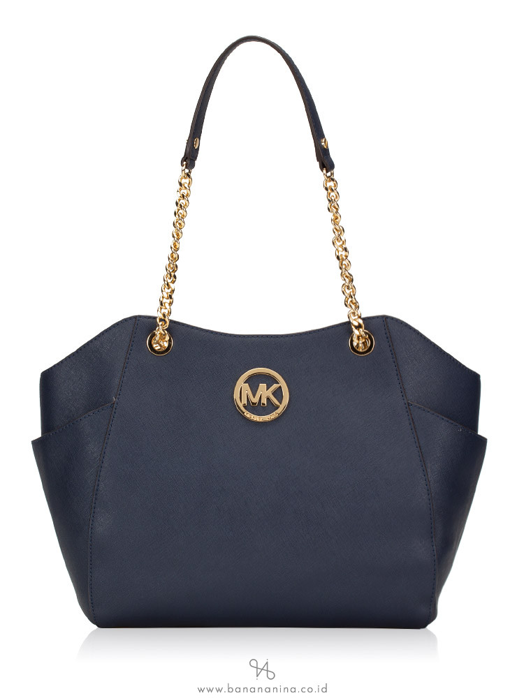 MICHAEL KORS Jet Set Travel Saffiano Large Chain Shoulder Tote Navy
