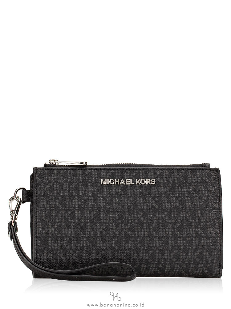 MICHAEL KORS Jet Set Monogram Double Zip Wristlet Black
