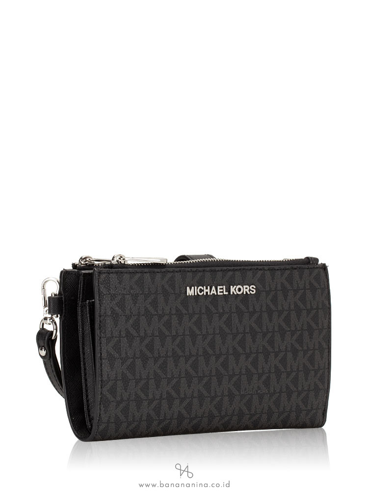 MICHAEL KORS Jet Set Monogram Double Zip Wristlet Black
