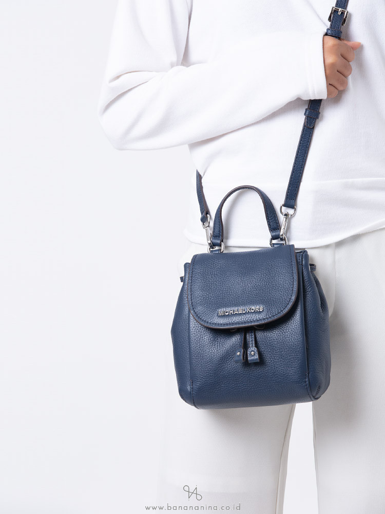 MICHAEL KORS Riley Leather Small Flap Pack Crossbody Navy