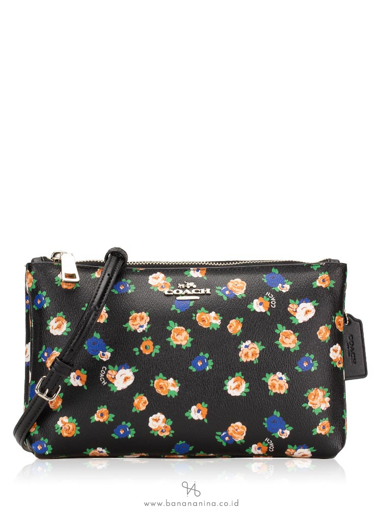 COACH 57628 Tea Rose Floral Lyla Double Zip Crossbody Black Multi