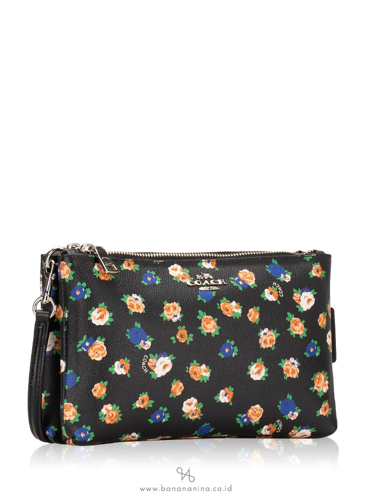 COACH 57628 Tea Rose Floral Lyla Double Zip Crossbody Black Multi