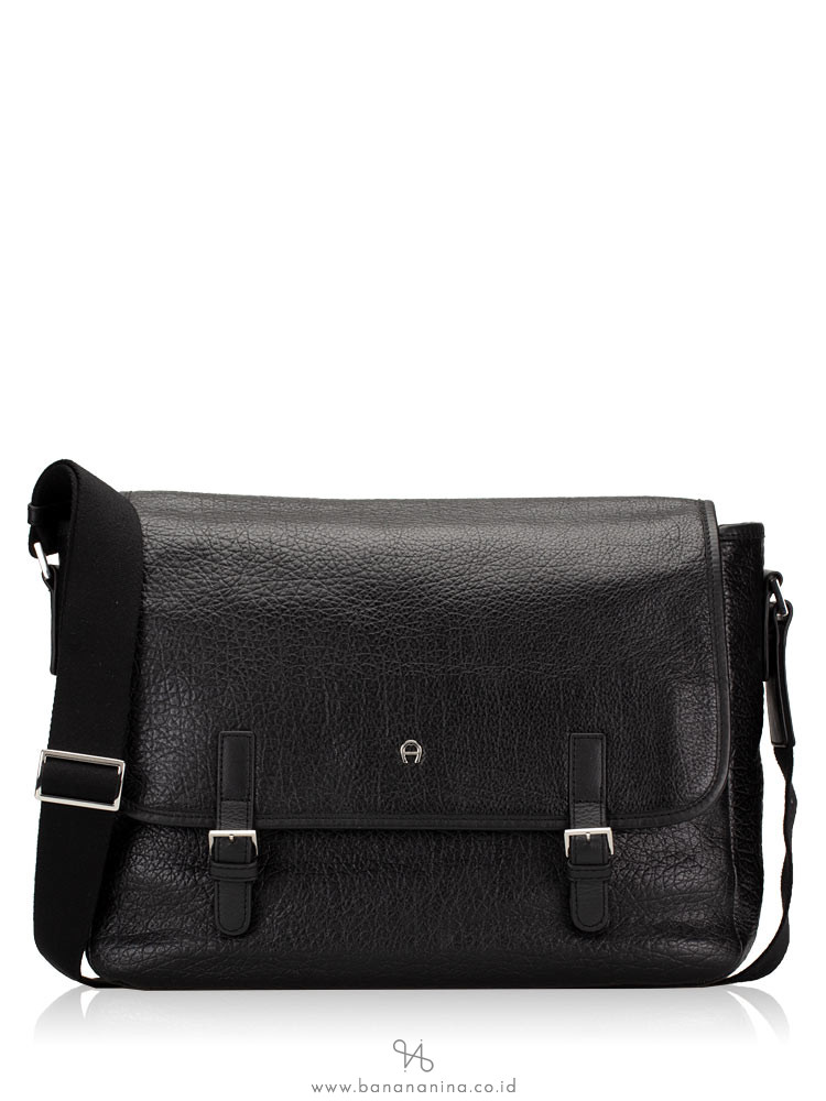 AIGNER Men Leather Messenger Black