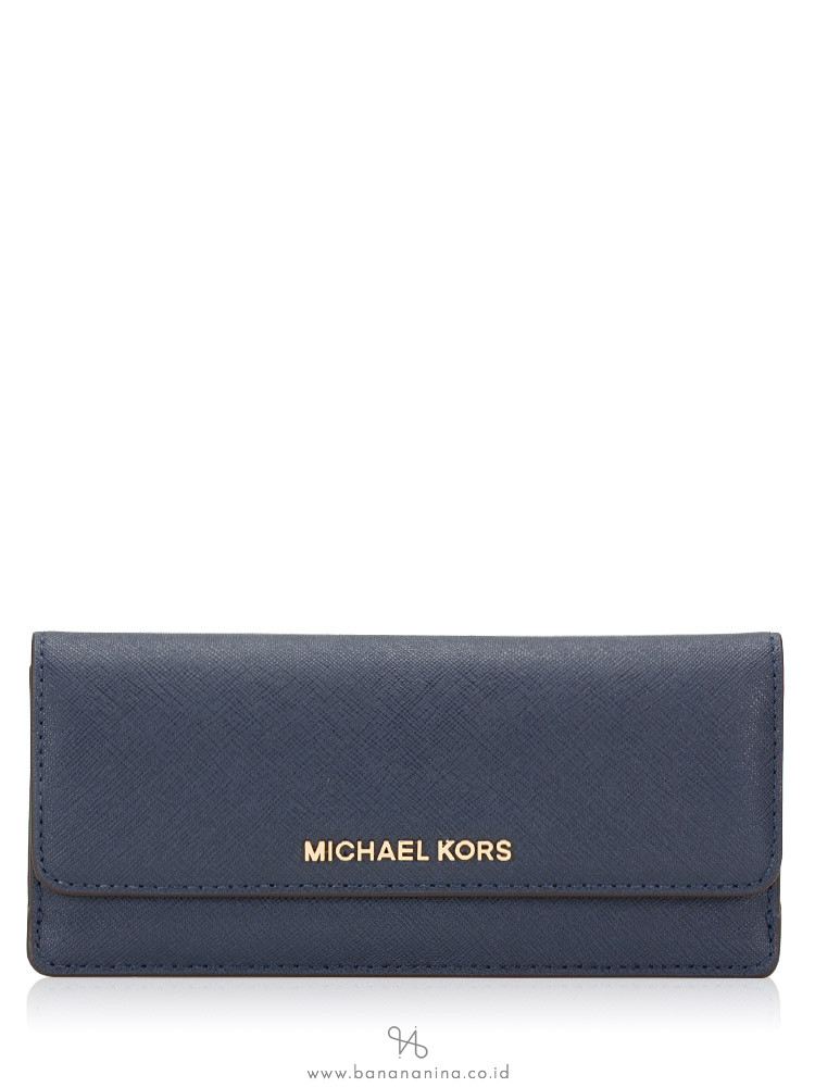 MICHAEL KORS Jet Set Saffiano Slim Flat Wallet Navy
