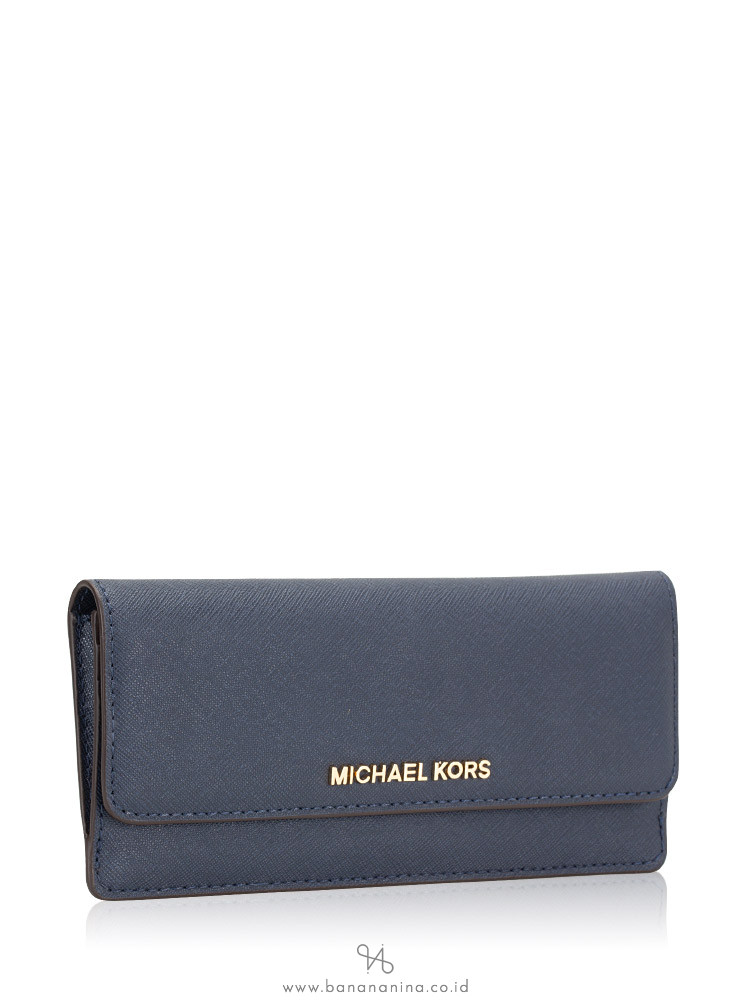 MICHAEL KORS Jet Set Saffiano Slim Flat Wallet Navy
