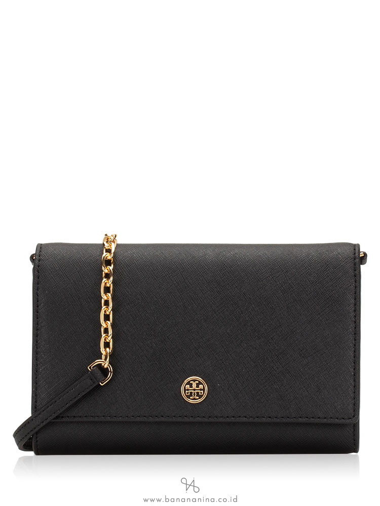 TORY BURCH Robinson Chain Wallet Black Royal Navy