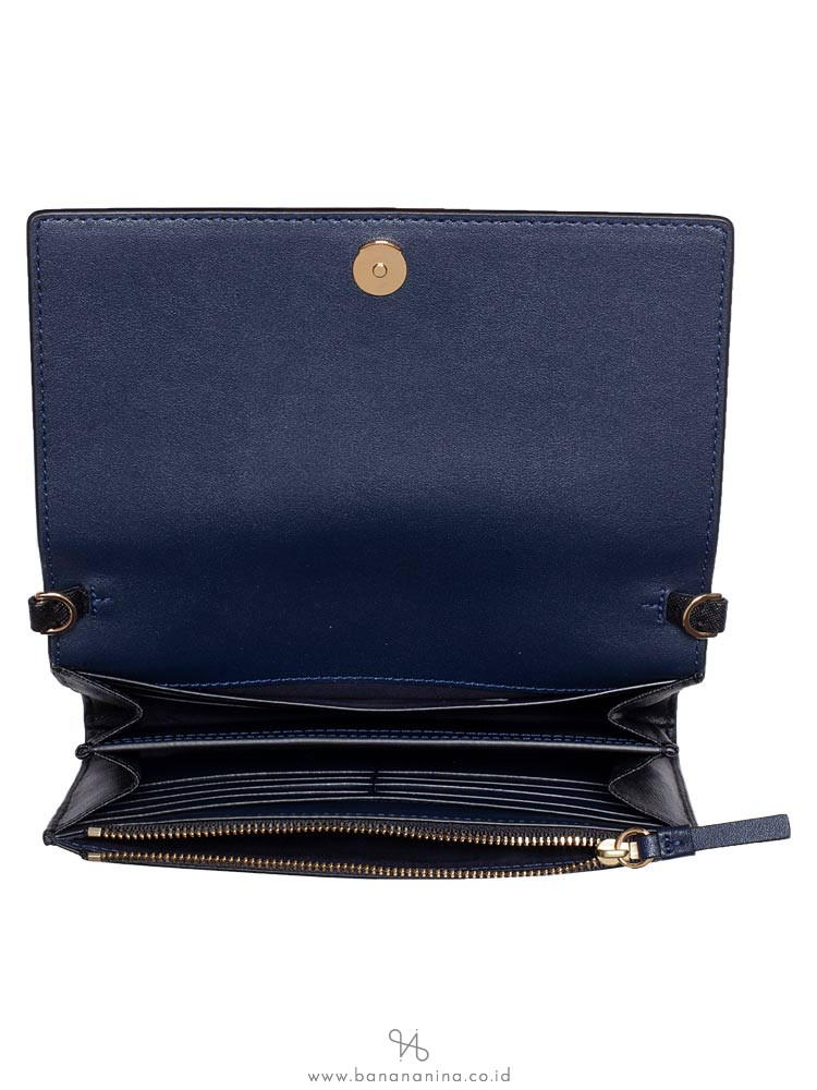 TORY BURCH Robinson Chain Wallet Black Royal Navy