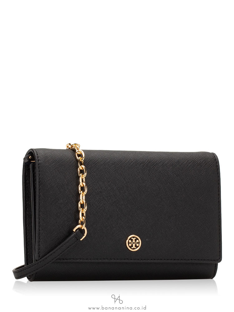 TORY BURCH Robinson Chain Wallet Black Royal Navy