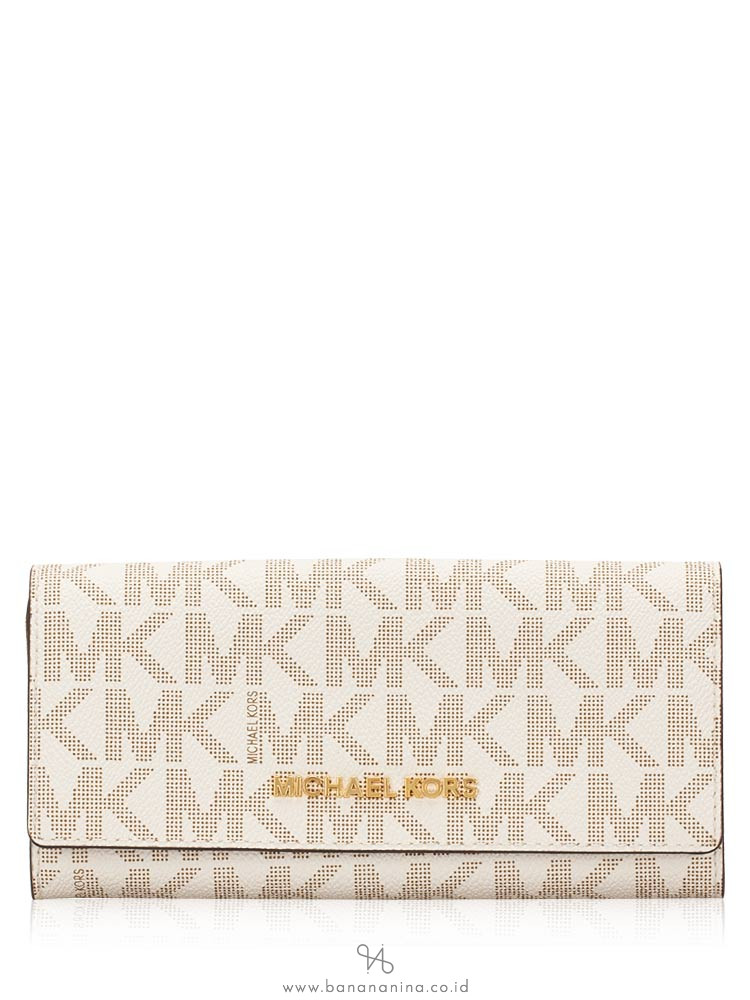 MICHAEL KORS Jet Set Monogram Carryall Flap Wallet Vanilla Acorn