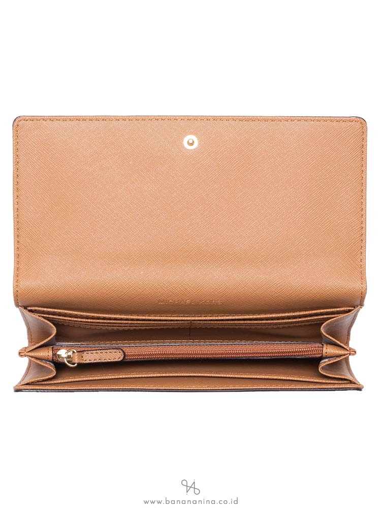 MICHAEL KORS Jet Set Monogram Carryall Flap Wallet Vanilla Acorn