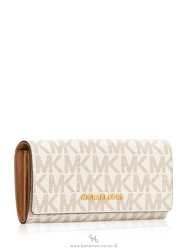 MICHAEL KORS Jet Set Monogram Carryall Flap Wallet Vanilla Acorn