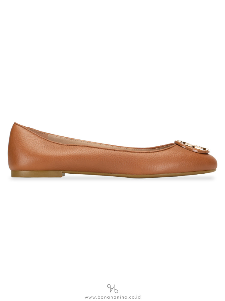 TORY BURCH Claire Tumbled Leather Flats Royal Tan Sz 7