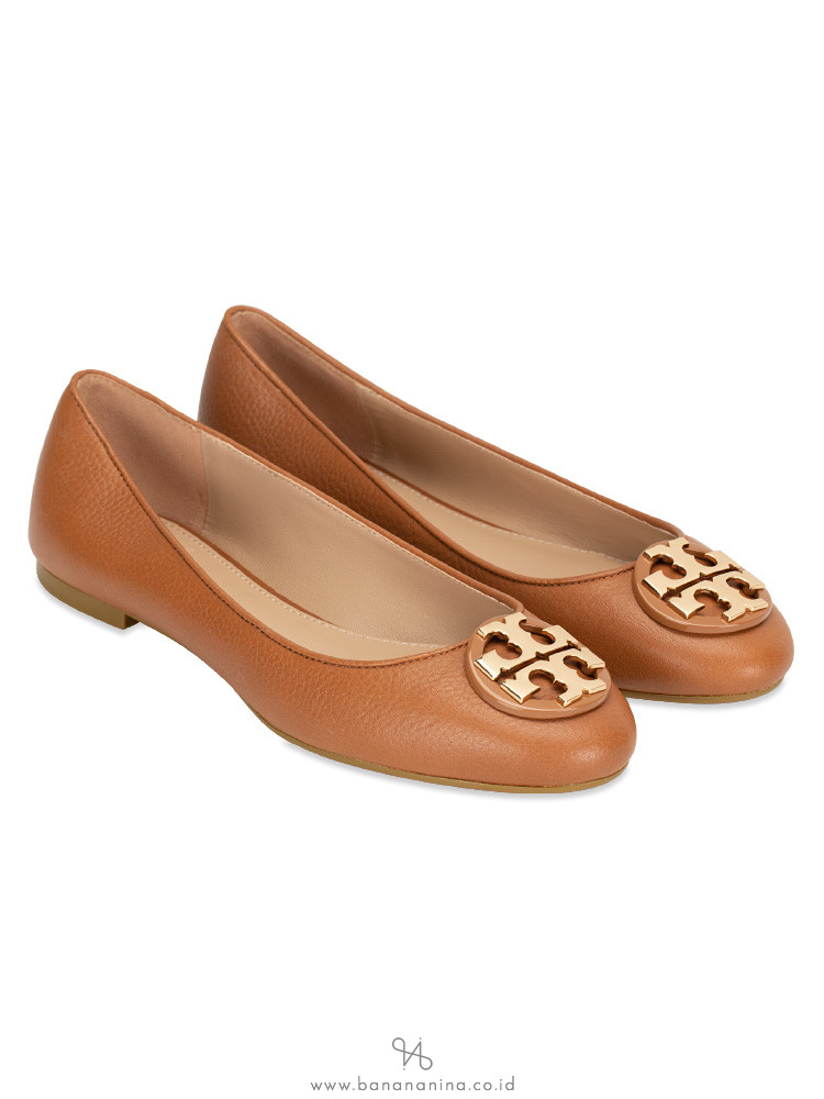 TORY BURCH Claire Tumbled Leather Flats Royal Tan Sz 7.5