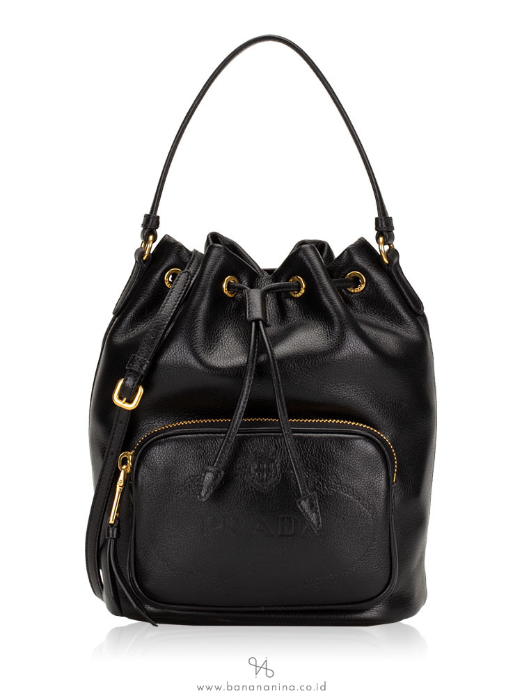 PRADA 1BH038 Glaze Calf Bucket Bag Nero