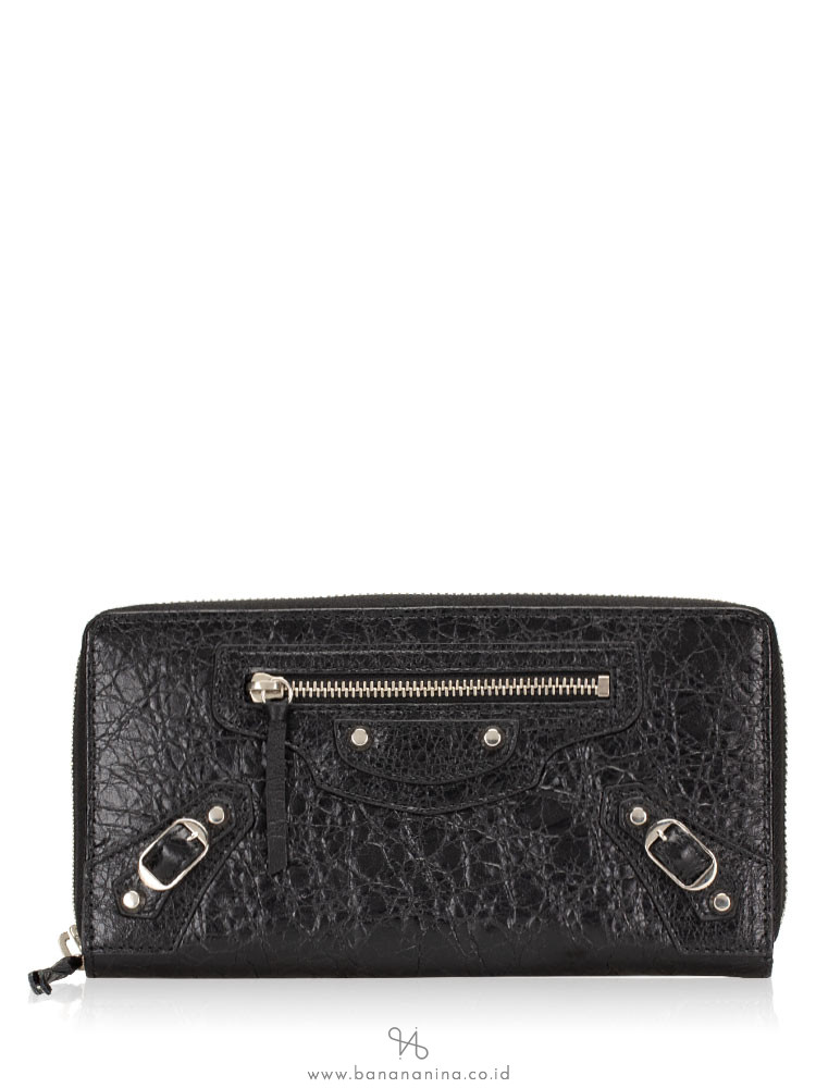 BALENCIAGA Classic Silver Zip Wallet Black