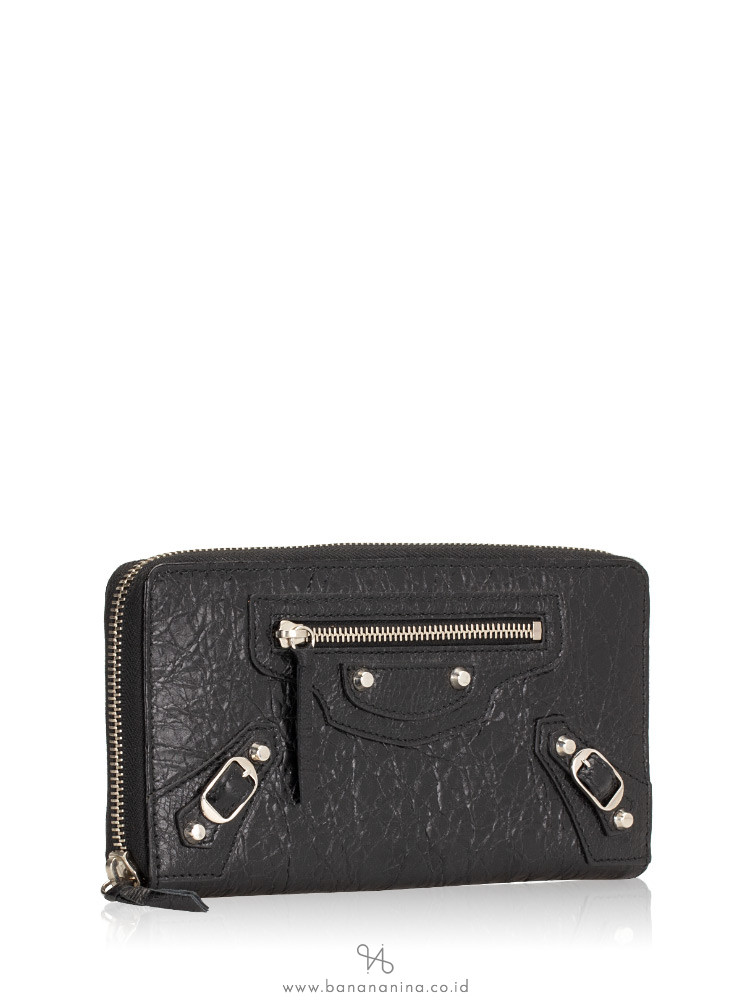BALENCIAGA Classic Silver Zip Wallet Black
