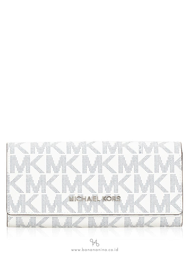 MICHAEL KORS Jet Set Monogram Flap Wallet Navy White