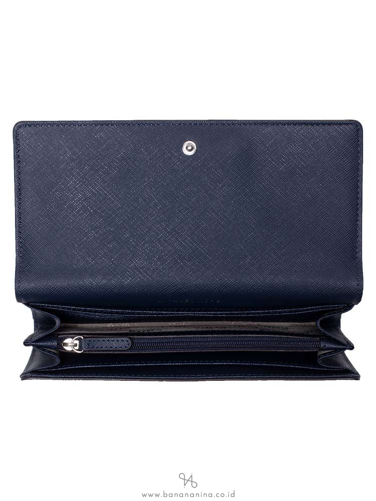 MICHAEL KORS Jet Set Monogram Flap Wallet Navy White