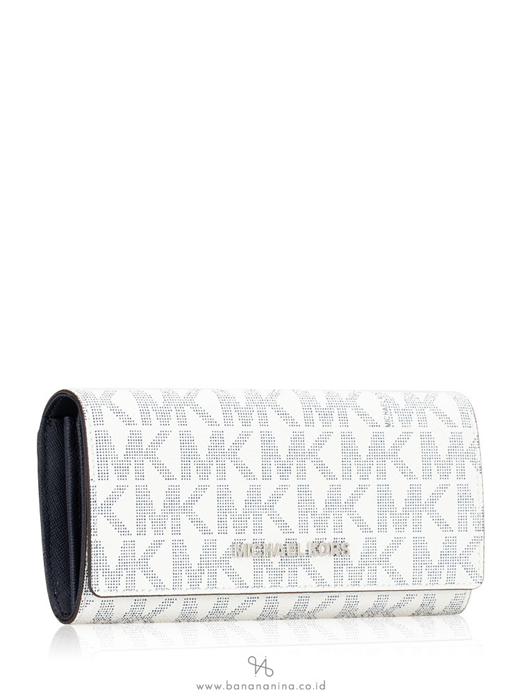 MICHAEL KORS Jet Set Monogram Flap Wallet Navy White