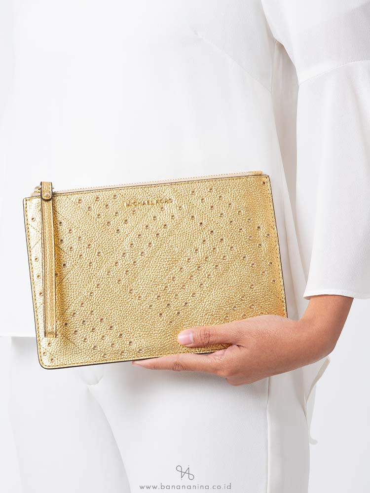 MICHAEL KORS Jet Set XL Travel Zip Clutch Gold