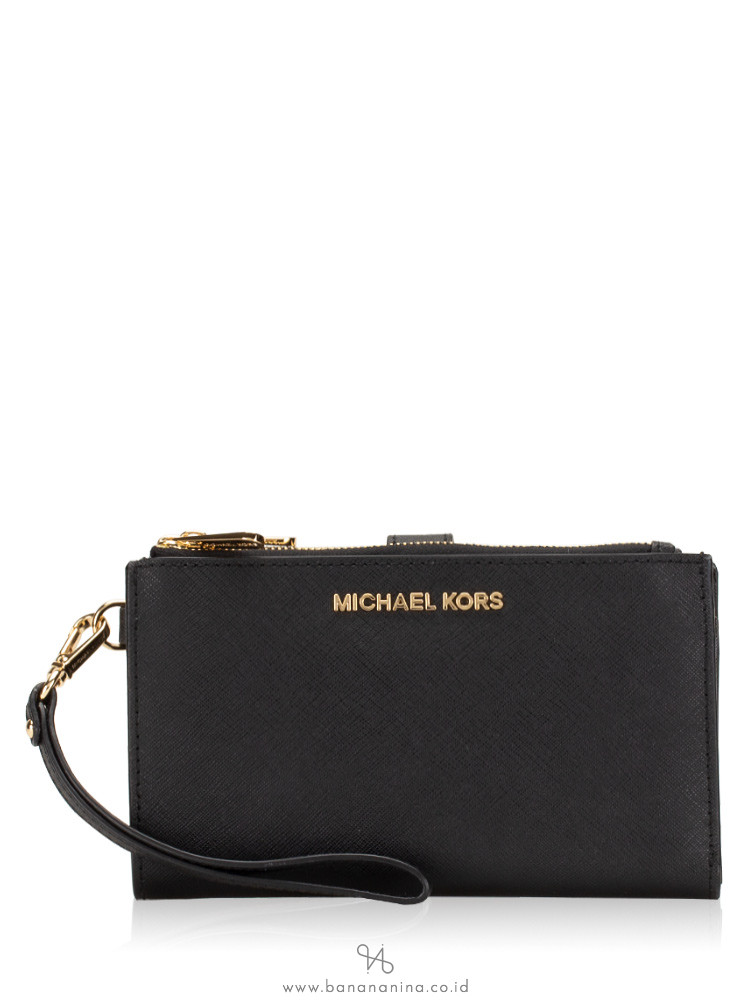 MICHAEL KORS Jet Set Saffiano Double Zip Wristlet Black