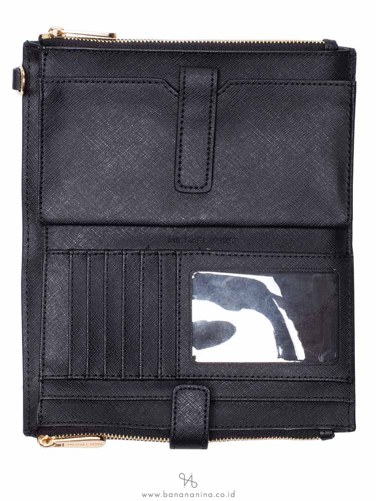 MICHAEL KORS Jet Set Saffiano Double Zip Wristlet Black