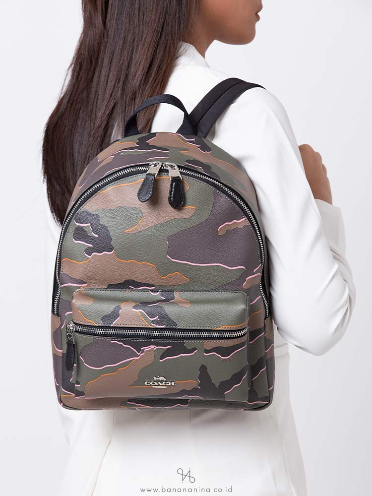 COACH 31452 Wild Camo Medium Charlie Backpack Green Multi