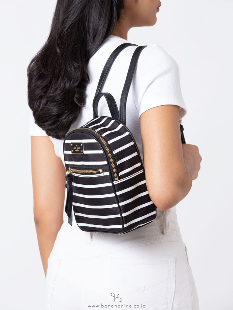 KATE SPADE Wilson Road French Stripe Mini Bradley Backpack Black Multi