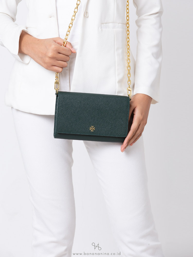 TORY BURCH Emerson Chain Wallet Jitney Green
