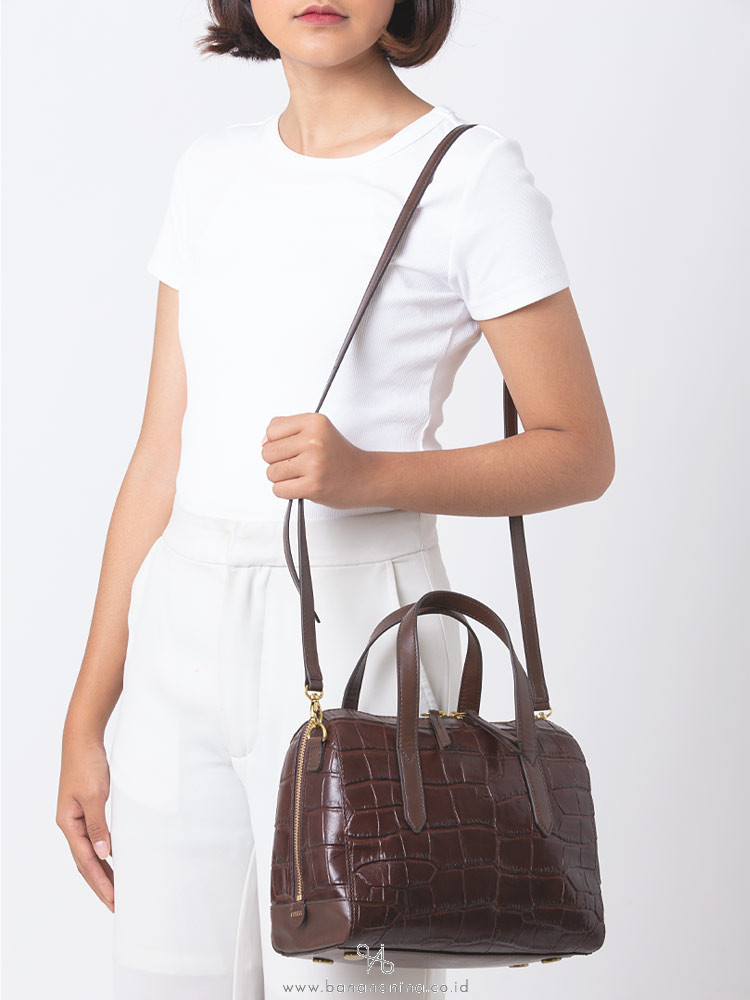 FOSSIL SHB1986204 Sydney Croco Leather Satchel Brown