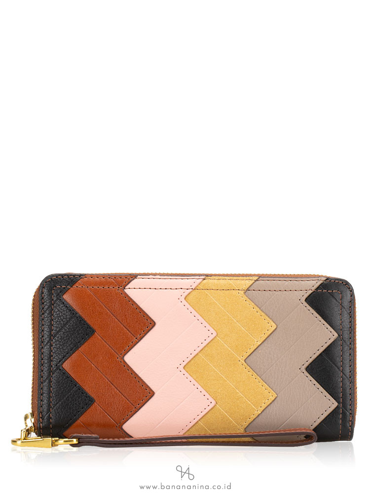 FOSSIL SL7837037 Logan Patchwork Leather Zip Wallet Brown