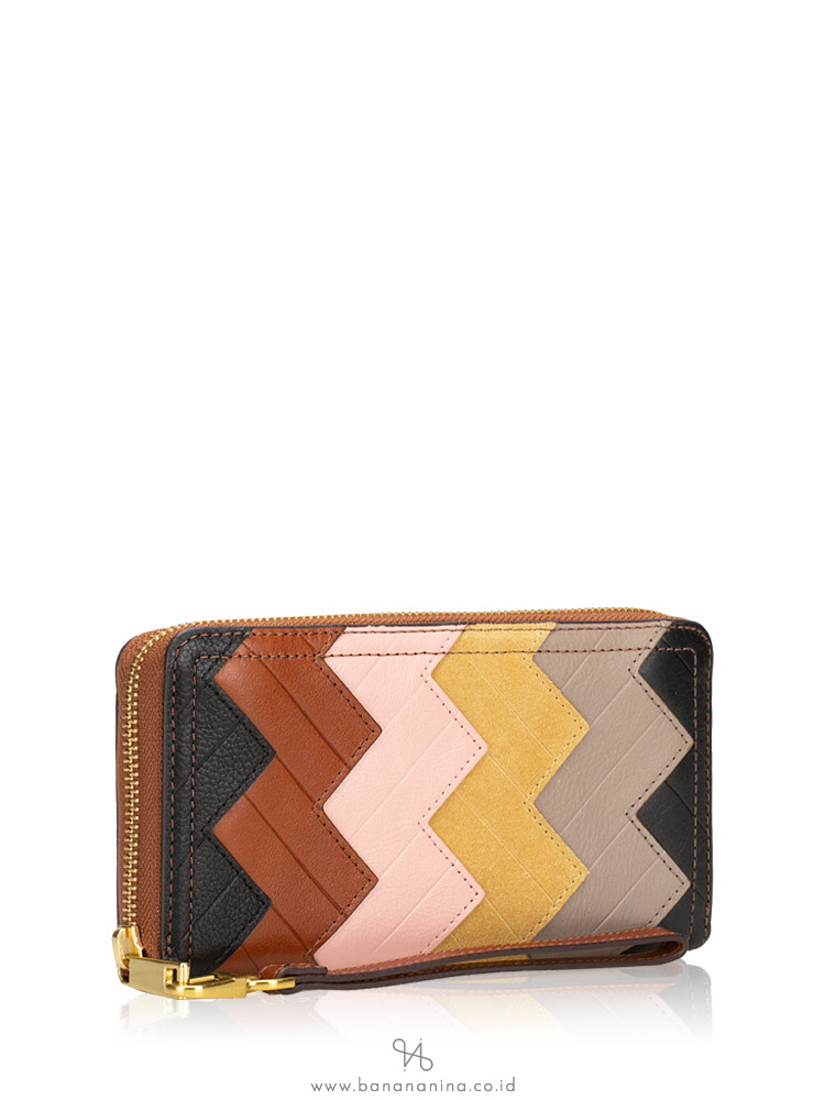 FOSSIL SL7837037 Logan Patchwork Leather Zip Wallet Brown