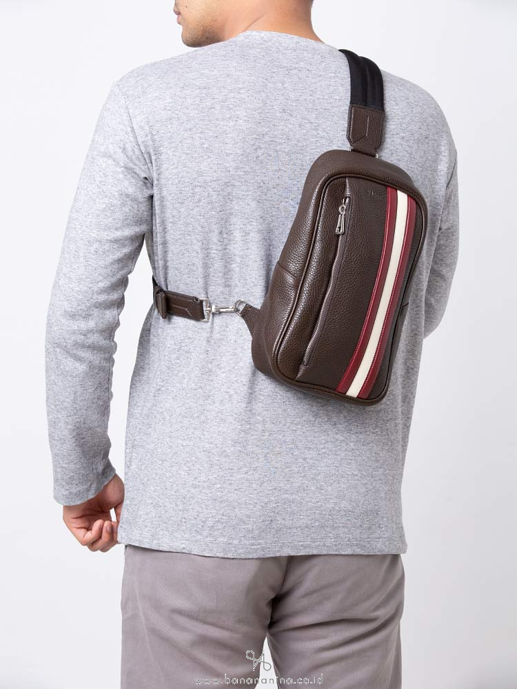 BALLY Men Starlex Leather Sling Bag Coffee