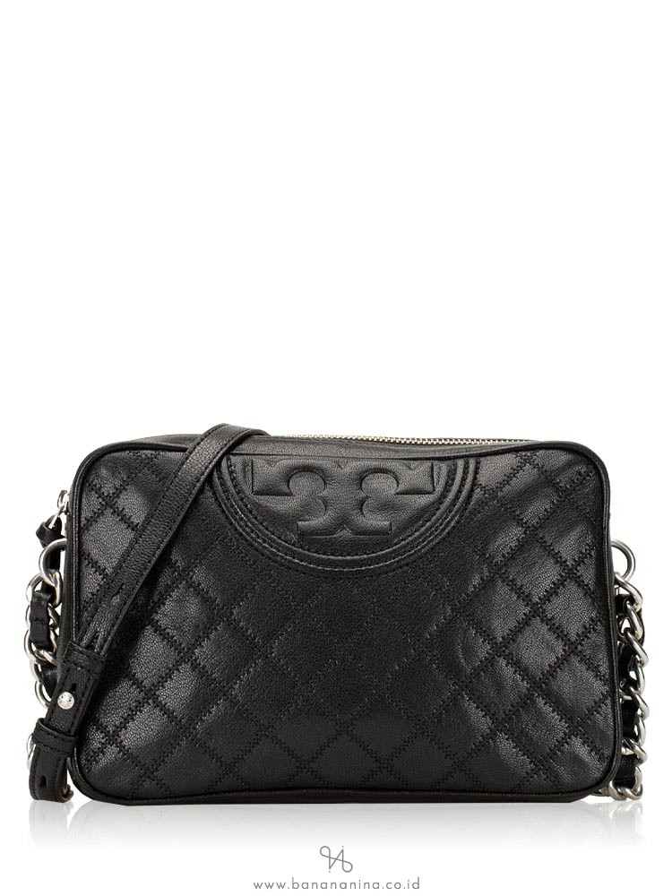 TORY BURCH Fleming Distressed Leather Camera Bag Black