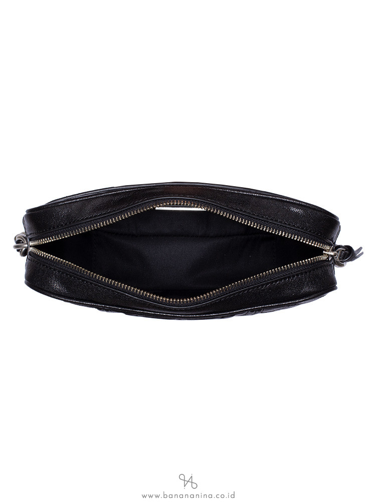 TORY BURCH Fleming Distressed Leather Camera Bag Black