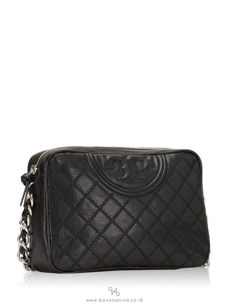 TORY BURCH Fleming Distressed Leather Camera Bag Black