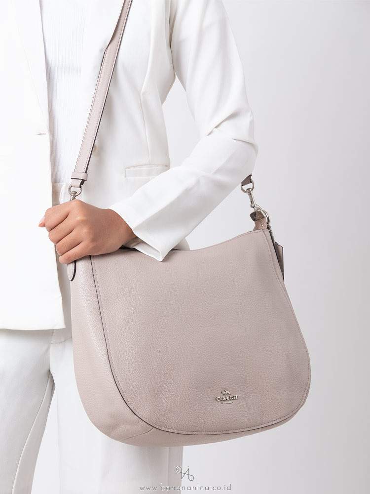 COACH 33000 Pebbled Leather Cassidy Hobo Grey Birch