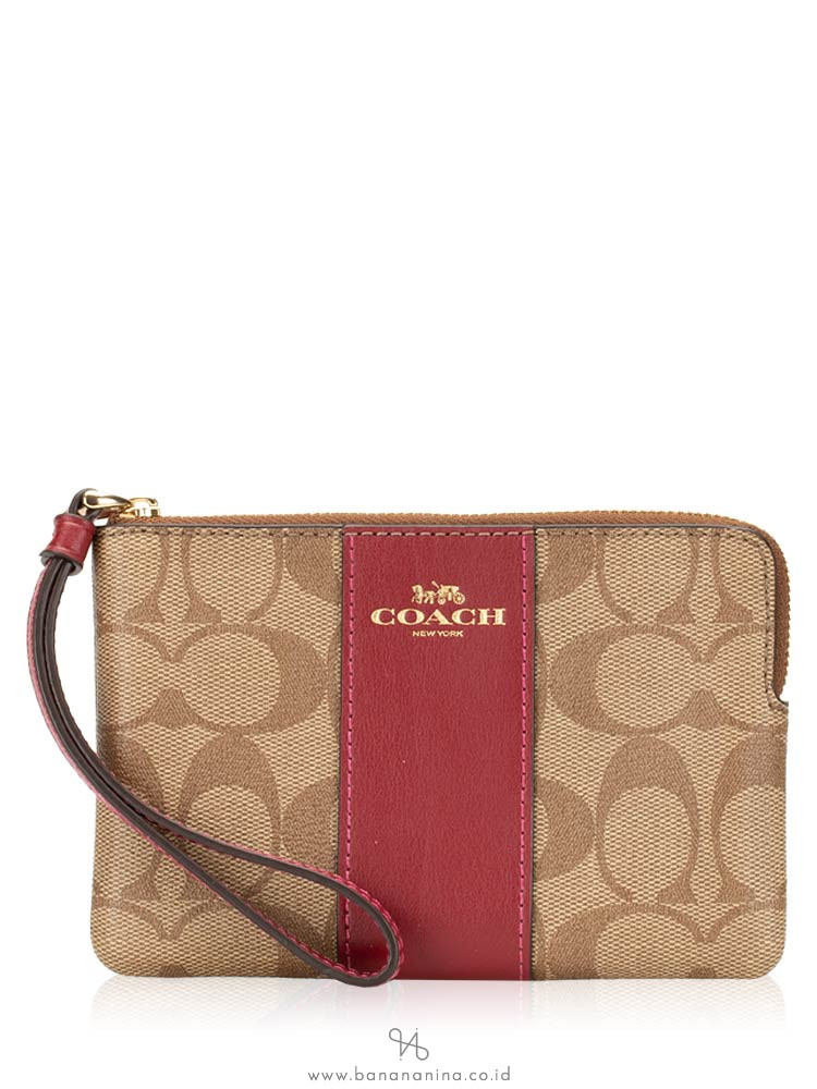 COACH 58035 Signature Small Wristlet Khaki Cherry