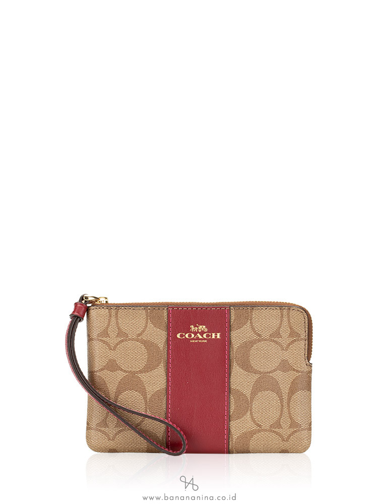 COACH 58035 Signature Small Wristlet Khaki Cherry
