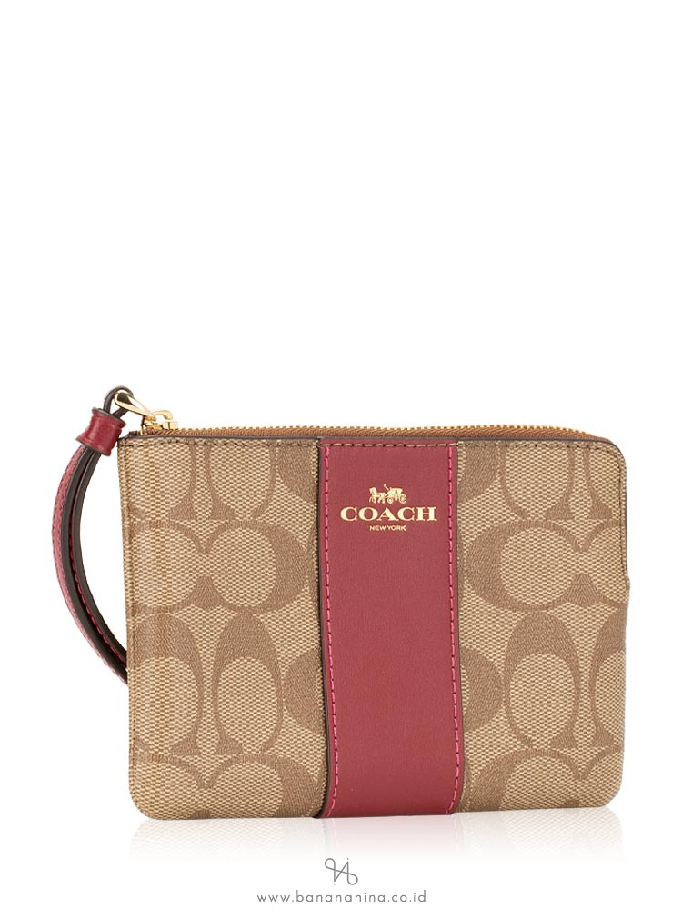 COACH 58035 Signature Small Wristlet Khaki Cherry